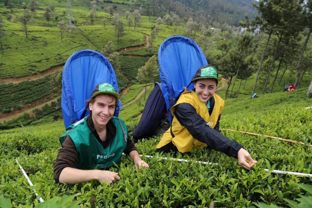 Smiling Woman and Man Working on Rural Field